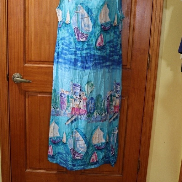 C.M. Shapes Vintage 90s Sailboat Art To Wear Maxi Dress USA Large - Picture 6 of 16